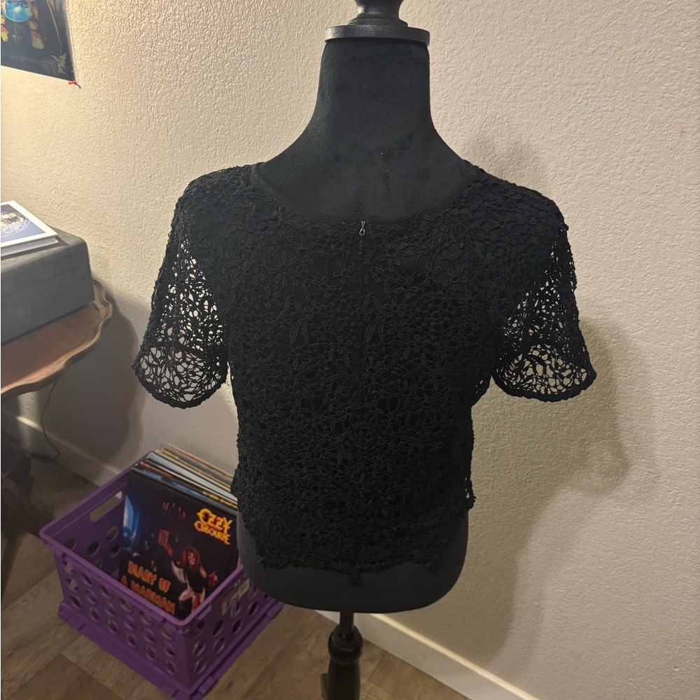 Black Lace Crochet Top by forever 21